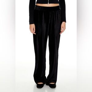 Forever 21 Black Velvet High-Rise Wide-Leg Trousers, Size M
